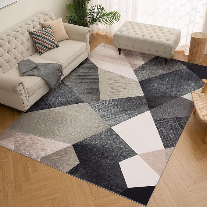 HOMFINE Washable Modern Area Rug - Geometry Style 6x9 Rugs for Living Room, Bedroom, Machine Washable Rug Soft Non Slip Non Shedding Area Rug - Green, 6'x9'