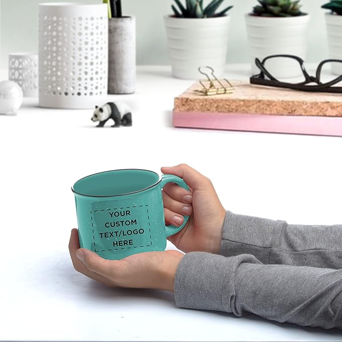 DISCOUNT PROMOS Custom Ceramic Campfire Coffee Mugs 13 oz. Set of 10, Personalized Bulk Pack - Perfect for Tea, Espresso, Cappuccino, Hot Cocoa - Mint