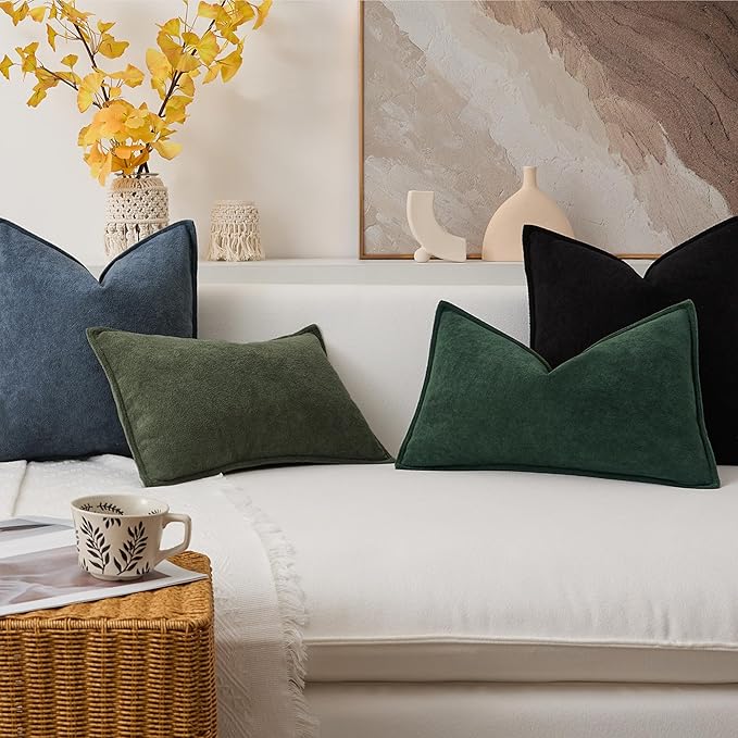 Kevin Textile Christmas Decorative Pillow Covers Dark Green 16x16 Inch Pack of 2 Soft Boucle Textured Waterproof Throw Pillowcases Accent Pillows for Couch Sofa Chair Bed Home Decor Indoor Outdoor