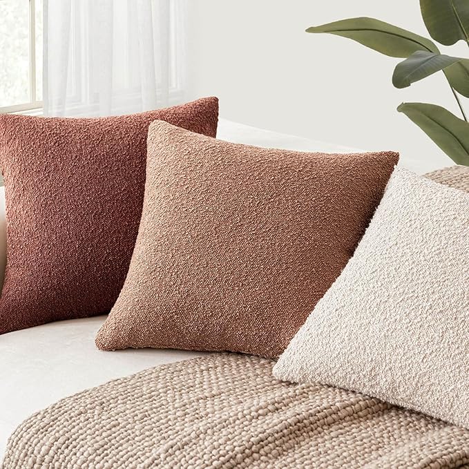 Foindtower Decorative Textured Boucle Throw Pillow Covers Accent Solid Pillow Cases Neutral Soft Cozy Couch Cushion Case for Chair Sofa Bedroom Living Room Home Decor 16x16 Inch,1PC,Dusty Orange Hazel