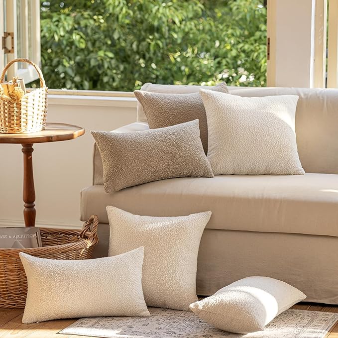 GEEORY Decorative Throw Pillow Covers 22x22 Inch Pack of 2,Textured Boucle Neutral Cushion Cases for Bed Couch Sofa, Accent Modern Farmhouse & Minimalist Home Decor (Oatmeal Beige) GE03-22