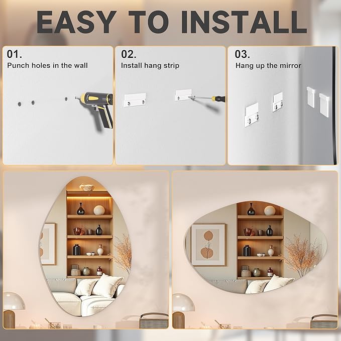 Hasipu Irregular Wall Mirror - 31"x20" Asymmetrical Frameless Mirror, Modern Decorative Mirrors for Living Room, Entryway, Hallway, Bathroom, Bedroom,Wall Mounted Home Decor