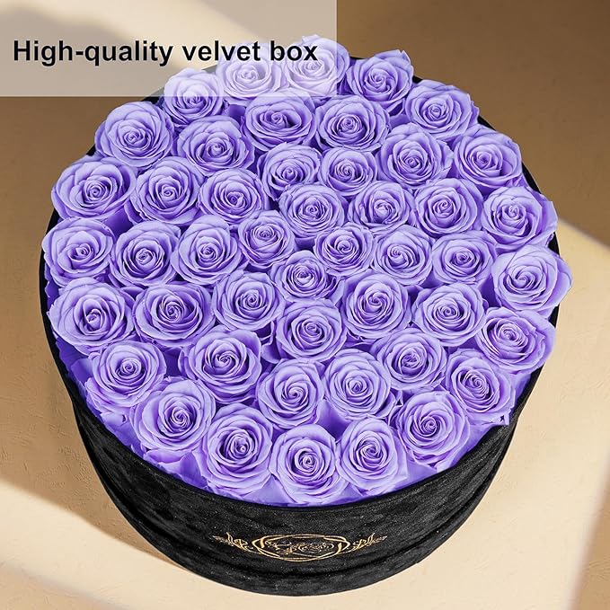 47 Flowers in a Luxury Suede Box, Birthday Gifts for Women, Preserved Flowers, Mothers Day Roses Gift for Mom, Lilac