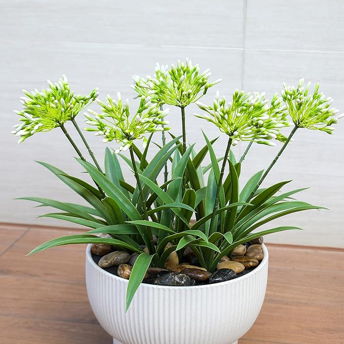 Faux Outdoor Flowers Realistic Artificial Plants 8 Bundles Agapanthus Plastic Flower Outside 18.9 in Fake Greenery Stems Green Flower for Pot Planter Decor Outside