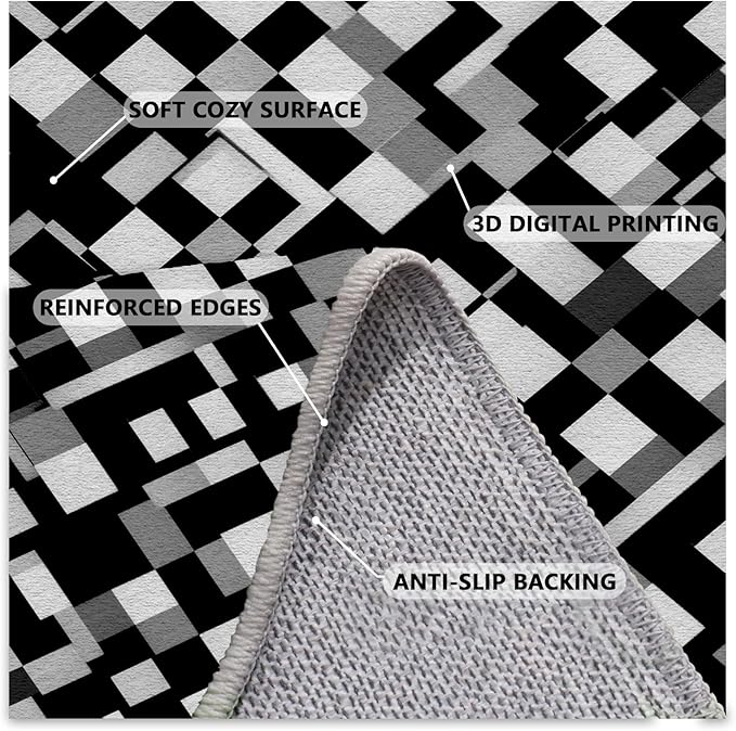 Black White and Grey Rug - Geometric Area Rug, Area Rugs 6x8, Modern Abstract Rugs, Irregular Block Splicing Carpet Washable Non Slip Home Decor Carpet for Living Room