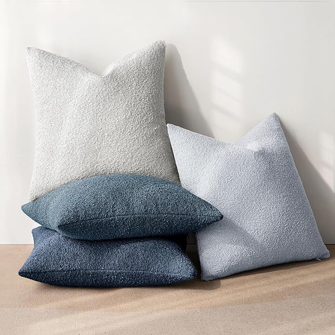 MIULEE Pack of 4 Decorative Textured Boucle Throw Pillow Covers 24x24 Inch Neutral Blue Accent Euro Sham Pillow Cases Couch Cushion Covers Modern Farmhouse Boho Chair Sofa Bed Livingroom Home Decor
