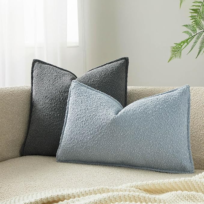JUSPURBET Light Blue Decorative Pillow Covers 14x24 Set of 2 Throw Pillow Covers for Couch Sofa Bed Cozy Boucle Textured Lumbar Cushion Covers Cases with Hidden Zipper for Living Room Home Decor