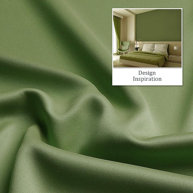 DUALIFE Sage Green Blackout Curtains 52 x 96 Inch Long Set of 2 Panels for Bedroom Thermal Insulated Grommet Room Darkening Window Curtain Drapes for Living Room