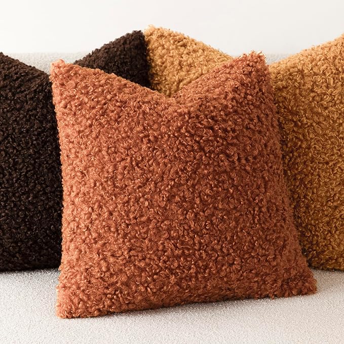 Foindtower 2 Pieces 24x24 Inch Burnt Orange, Faux Fur Throw Pillow Cover Accent Sherpa Furry Pillow Cover Fuzzy Soft Pillowcases Cozy Sheepskin Decorative Fleece Cushion Case for Bed Couch Living Room