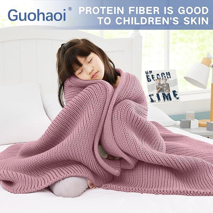 Guohaoi Knitted Weighted Blanket for Adults (Muted Pink 60"x80" 17lbs) No Beads Cooling Throw Blanket for Hot Sleepers, Home Decor Breathable Chunky Knit Heavy Blanket Use on Queen/King Size Bed