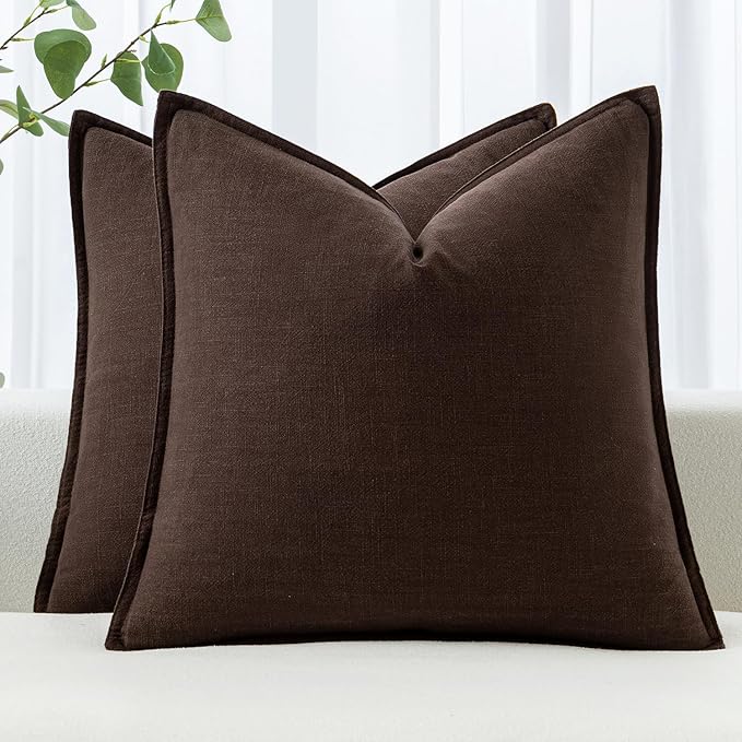 MIULEE Decorative Linen Pillow Covers 18x18 Inch Dark Brown Boho Farmhouse Neutral Winter Couch Throw Pillows for Bed Pack of 2 Accent Modern Pillowcase Sofa Livingroom Home Decor