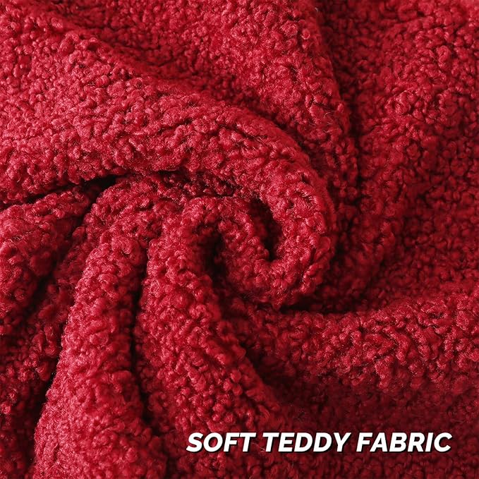 FUTEI Christmas Maroon Red Throw Pillow Covers 16x16 Inch Set of 2,Furry Faux Fur Teddy Boucle Textured Cushion Covers,Soft Fluffy Decorative Pillow Case,Home Decor for Couch Bed Living Room Car