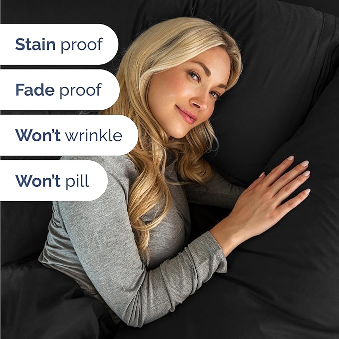 Twin Size 3 Piece Sheet Set - Comfy Breathable & Cooling Bed Sheets Set - Hotel Luxury Bedding for Women, Men, Kids, Teens, Boys & Girls - Deep Pockets, Ultra-Soft and Wrinkle Free - Oeko-Tex - Black