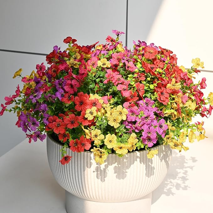 Artificial Outdoor Flowers 12 Bundles Faux Daisy Plants Look Real Spring Summer Decoration Assorted Silk Multicolor Floral Stems for Vibrant Patio Balcony Yard Decor Outside (Multi colour 2#)