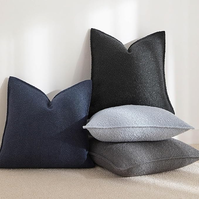 JUSPURBET Pillow Covers 16x16 Set of 2 Decorative Throw Pillow Covers Case for Couch Sofa Bed Soft Boucle Textured Cushion Covers with Hidden Zipper for Home Decor Living Room,Dark Grey