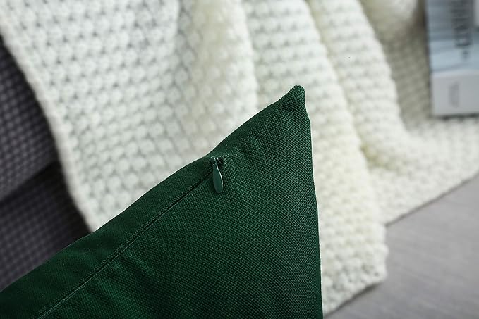 TangDepot Set of 2 Handmade Decorative Solid 100% Cotton Canvas Throw Pillow Covers/Cushion Covers, 45 Colors Available - (16"x16" 2 Pieces, Deep Green)