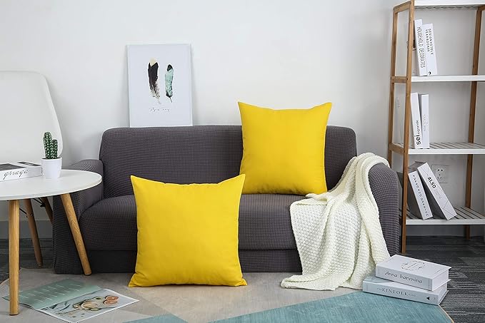 TangDepot Handmade Decorative Solid 100% Cotton Canvas Throw Pillow Covers/Pillow Shams, (14"x14", Yellow)