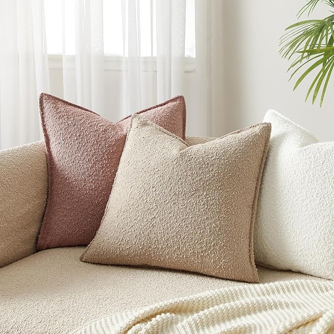 JUSPURBET Pillow Covers Set of 2 Decorative Throw Pillow Covers Case for Couch Sofa Bed Soft Boucle Textured Cushion Covers with Hidden Zipper for Home Decor Living Room 16x16,Oatmeal