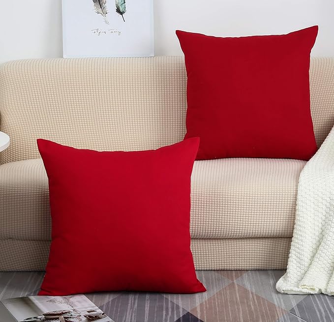 TangDepot Handmade Decorative Solid 100% Cotton Canvas Throw Pillow Covers/Cushion Covers, 45 Colors Available - (18" x18" , Christmas Red, 2 Count (Pack of 1))