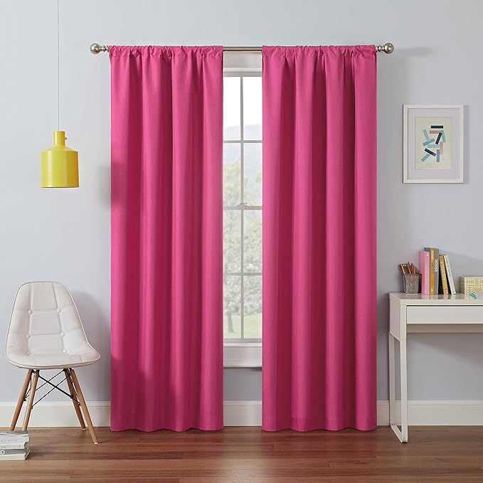 ECLIPSE Kendall Modern Blackout Thermal Rod Pocket Window Curtain for Bedroom or Living Room (1 Panel), 42" x 54", Raspberry