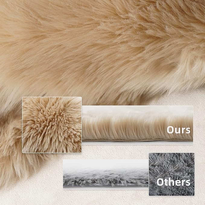 SERISSA Soft Fluffy Rug Beige Faux Sheepskin Fur Rug Shaggy Area Rug for Bedroom Floor Living Room 3x5 Feet