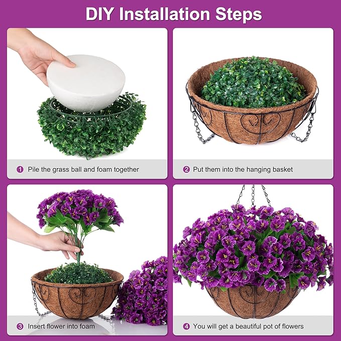 Artificial Hanging Flower Plants with Basket for Spring Summer Outdoor Decoration, Faux Petunias Flowers Fake Morning Glory Planter for Outside Patio Garden Porch Balcony Yard Decor(Lotus)