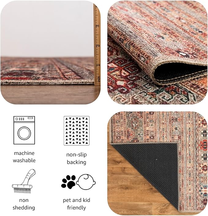 Keen Home Design 9x12 Rug - Machine Washable Area Rug with Non-Slip Backing, Ideal for Living Room, Dining Room, Bedroom - Vintage, Easy Clean, Durable, Low Pile Rug - (9' x 12')