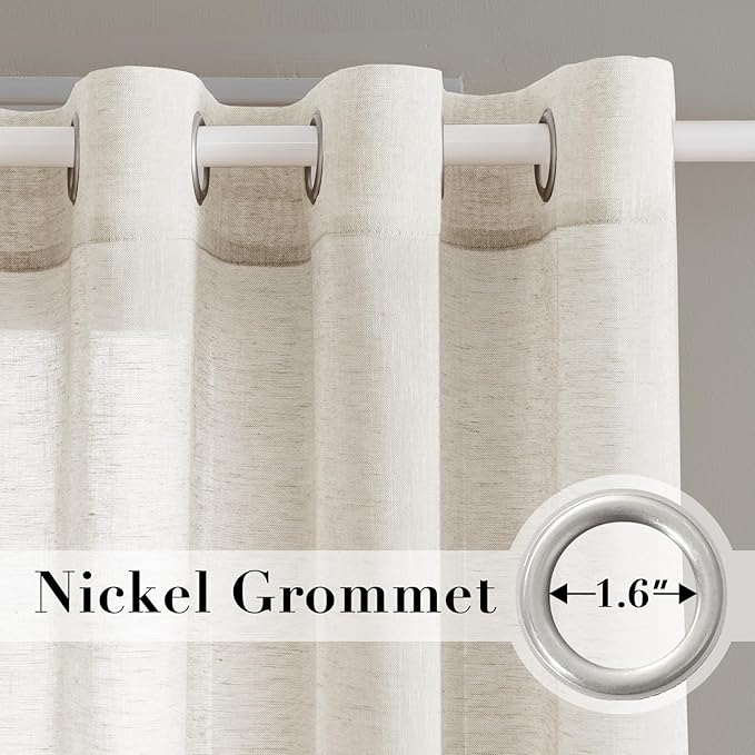 H.VERSAILTEX Linen Curtains Nickel Grommet Natural Linen Semi-Sheer Curtains 2 Panels Privacy Added Premium Soft Rich Material Drapes for Bedroom/Living Room - 37x84 Inch- Ivory