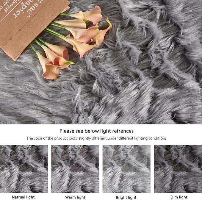 Large Area Rugs 9x12 Living Room Grey Fluffy Rug Faux Sheepskin Washable Fuzzy Fur Rugs for Bedroom Rectangle Nursery Rug