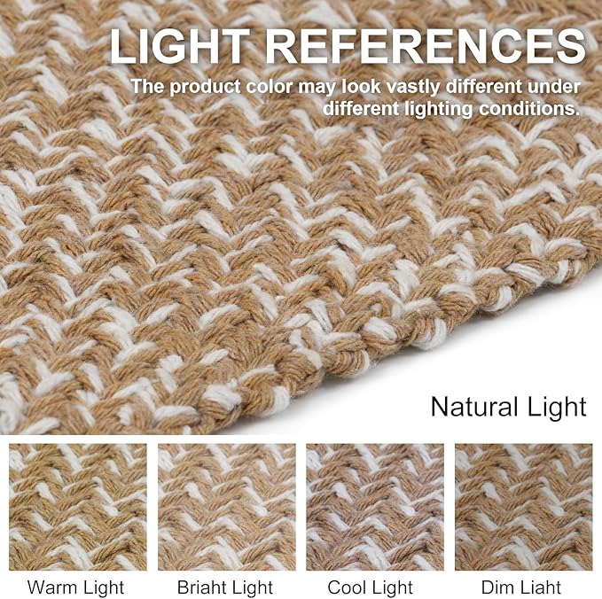 Collive Boho 18 ft Long Runner Rug for Hallway, Washable Kitchen Runner, Cotton Hand-Woven Farmhouse Neutral Carpet Runners, Tan/Cream Low Pile Entryway Floor Runners for Bedroom