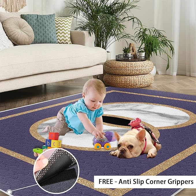 Marble Area Carpet Elegant Purple Marble Area Rugs for Living Room Modern Minimalist Rug Modern Light Luxury Geometric Carpet for Bedroom Entrance Door 5x6ft