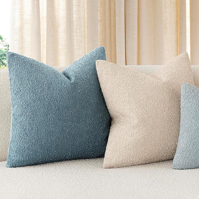 Foindtower Decorative Textured Boucle Throw Pillow Covers Accent Solid Pillow Cases Neutral Soft Cozy Couch Cushion Case for Chair Sofa Bedroom Living Room Home Decor 20x20 Inch,1PC,Misty Blue