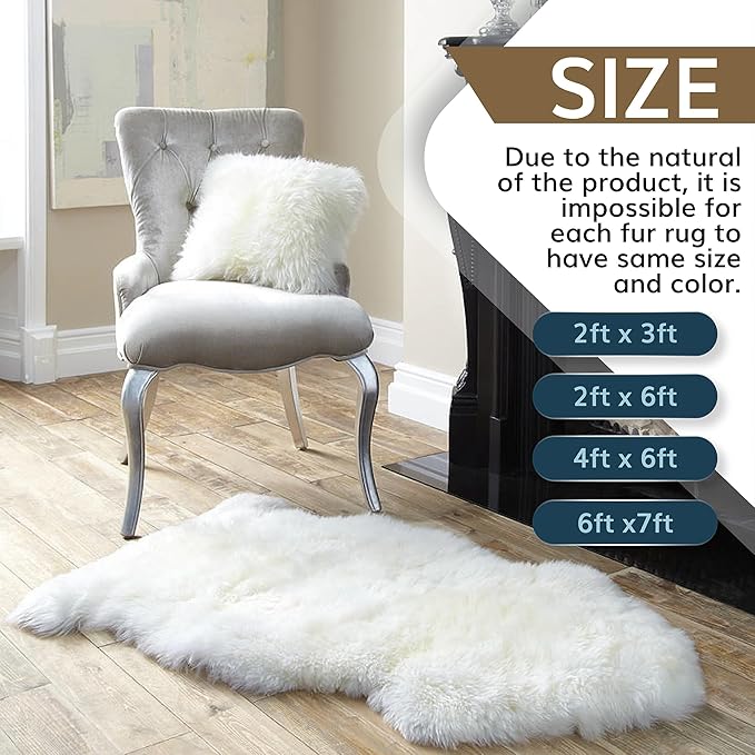 WaySoft New Zealand Sheepskin Area Rug – Genuine Fluffy Wool, Multiple Sizes, Bedroom or Living Room Decor(6ft x 7ft,Grey Beige)