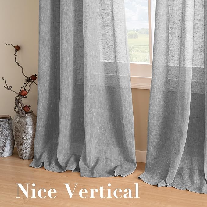 H.VERSAILTEX Linen Curtains Natural Linen Semi-Sheer Curtains 2 Panels Nickel Grommet Privacy Added Premium Soft Rich Material Drapes for Bedroom/Livingroom - 52x96 - Inch - Dove