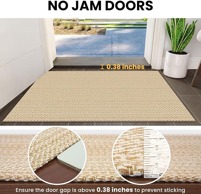 IOHOUZE Washable Area Rug 4x6 Non Slip Rubber Backed Woven Rugs for Entryway Indoor Bedroom Rugs Kitchen Rug Floor Throw Carpet for Entrance Front Door Living Room, Warm Beige/Orange/Apricot
