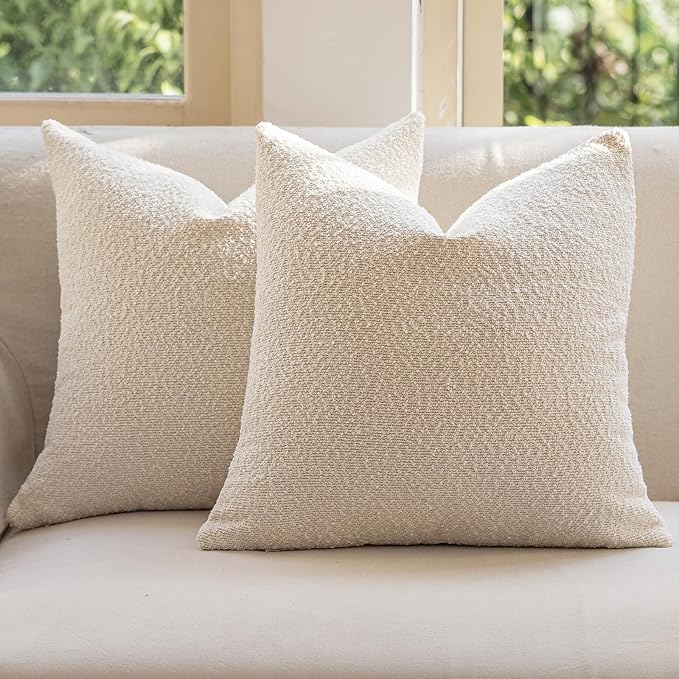 GEEORY Decorative Throw Pillow Covers 18x18 Inch Pack of 2,Textured Boucle Neutral Cushion Cases for Bed Couch Sofa, Accent Modern Farmhouse & Minimalist Home Decor (Cream) GE02-18