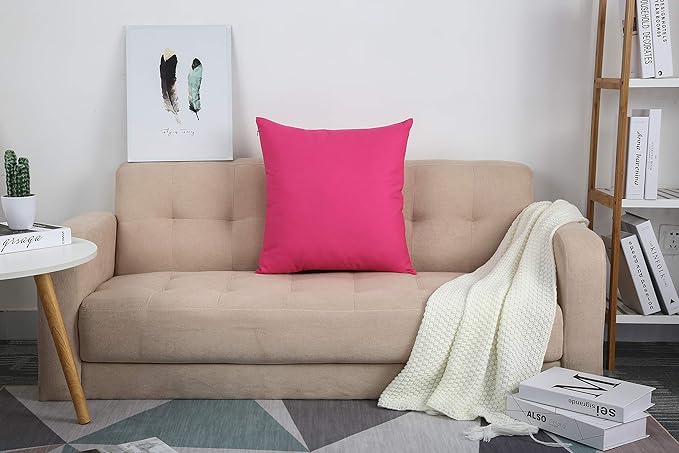 TangDepot Handmade Decorative Solid 100% Cotton Canvas Throw Pillow Covers/Pillow Shams, (24" x24" , Hot Pink, 1 Count (Pack of 1))