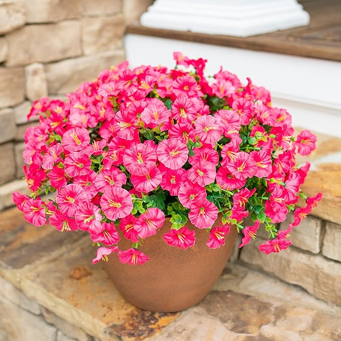 HyeFlora Artificial Flowers for Outdoors Fake Plants Outside Decoration, 12 Bundles Silk Hot Pink Morning Glory UV Resistant Look Real Faux Flowers for Planter Front Door Porch Patio Yard Gardens Home