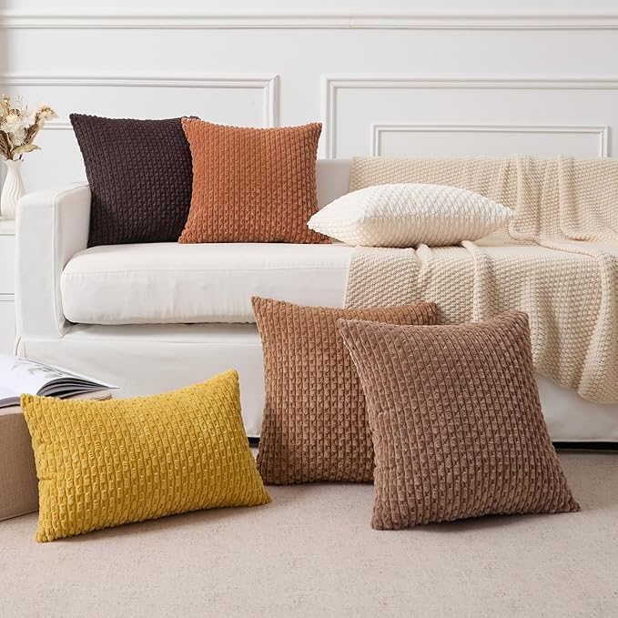 Kevin Textile Euro Sham Pillow Covers 28x28 Inch 2 Packs Soft Boho Striped Corduroy Decorative Throw Pillows for Living Room Couch Bed Sofa Rustic Farmhouse Home Decor 71x71cm Burnt Orange
