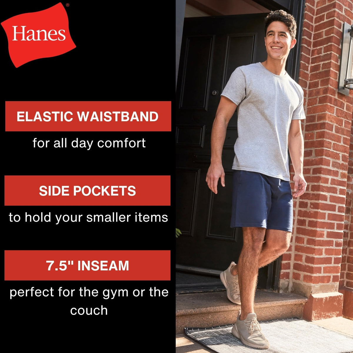 Hanes Men's Jersey Pocket Short, Navy, Medium
