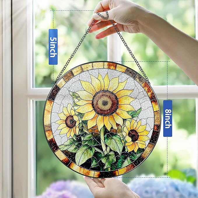 Sunflower Stained Glass Suncatcher, Stained Glass Window Hanging, 8 Inch Sunflower Suncatcher, Sunflower Glass Window Decor, Christmas, Mother's Day, Birthday, Gifts for Mom, Grandma Gift