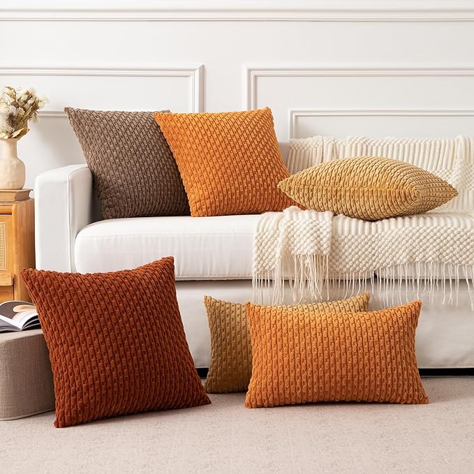 Kevin Textile Throw Pillow Covers Soft Corduroy Decorative Set of 2 Boho Striped Pillow Covers Pillowcases Farmhouse Home Decor for Couch Bed Sofa Living Room 12x20 Inch Gold