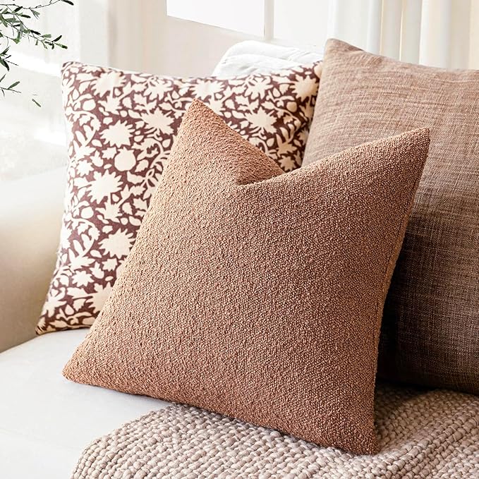 Foindtower Decorative Textured Boucle Throw Pillow Covers Accent Solid Pillow Cases Neutral Soft Cozy Couch Cushion Case for Chair Sofa Bedroom Living Room Home Decor 16x16 Inch,1PC,Dusty Orange Hazel