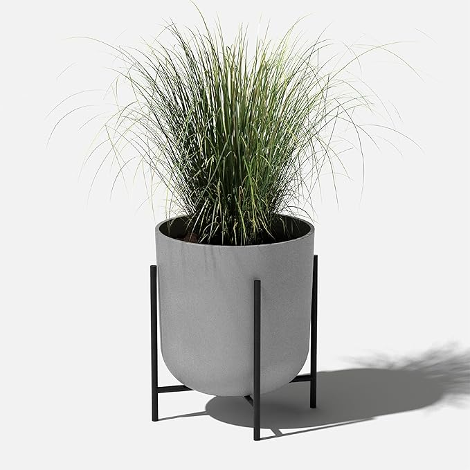 Veradek Mason Series Raised Lima Planter - Round Planter for Patio/Balcony | Plastic-Stone Composite w/Metal Plant Stand | Modern Décor for Plants