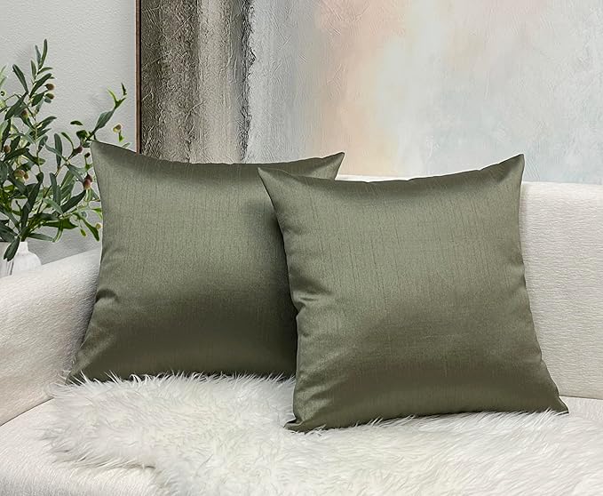Aiking Home 20x20 Inches Faux Silk Square Throw Pillow Cover, Zipper Closure, Sage (Set of 2)