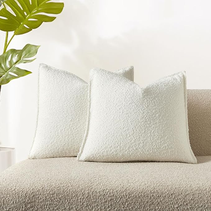 JUSPURBET White Decorative Pillow Covers 16x16 Set of 2 Throw Pillow Covers for Couch Sofa Bed Cozy Boucle Textured Cushion Covers Cases with Hidden Zipper for Living Room Home Decor