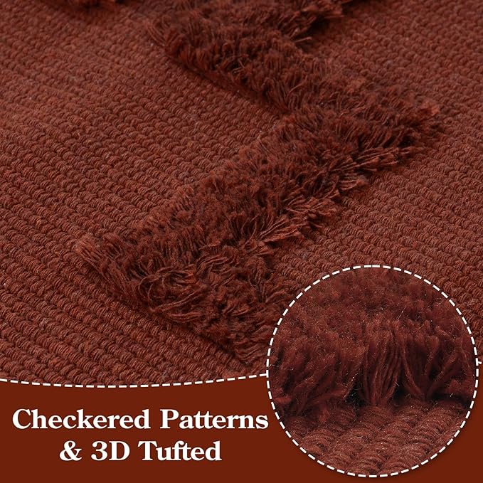 Uphome Boho Washable Runner Rugs 2' x 5', Woven Tufted Neutral Hallway Runner Rug with Fringe, Terracotta Cotton Farmhouse Entryway Rug, Tribal Accent Bedroom Floor Carpet for Bedside Laundry Kitchen
