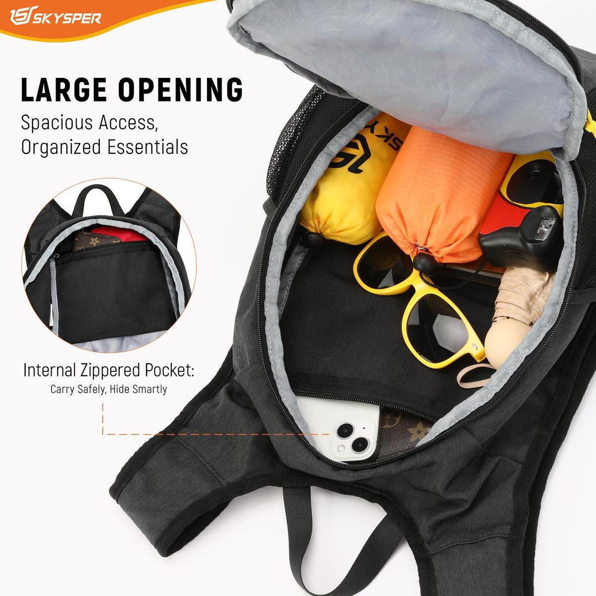 SKYSPER 15L Foldable Hiking Backpack Lightweight Packable Travel Daypack with Chest Strap Small Outdoor Folding Back Pack Collapsible Bag for Women Men (Black)
