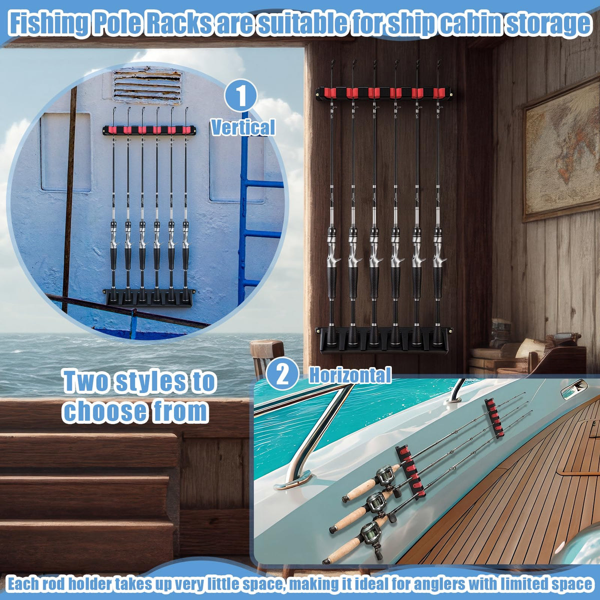 Teyva Daily 3 Set Fishing Rod Holders for 18 Garage Fishing Rod Rack Wall Mount Fish Pole Holders for Boat Room Vertical Horizontal Pole Storage Boat Accessories Gifts for Men (Vertical)