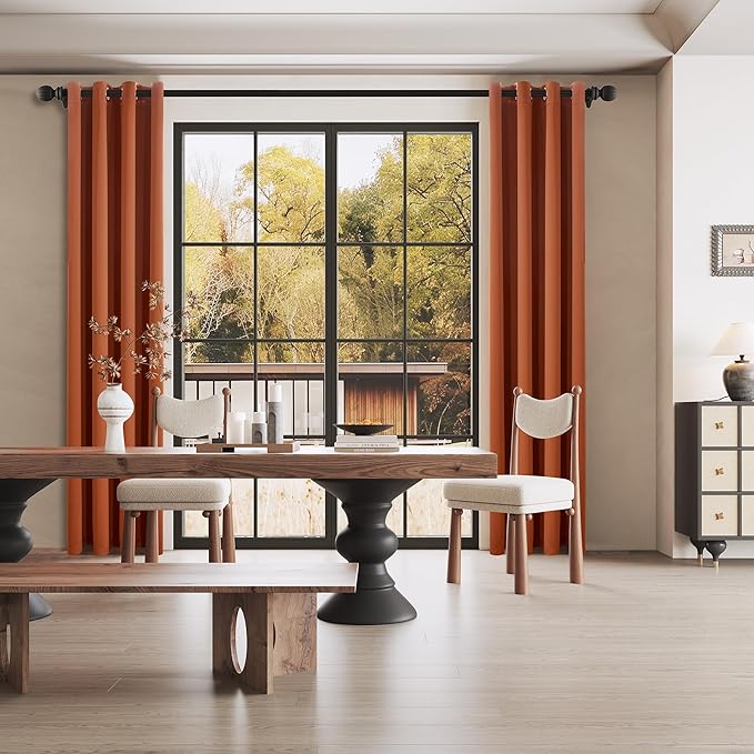 DUALIFE 120 Inch Patio Door Curtains - Fall Decor Earth Tone Extra Long Blackout Drapes Thermal Insulated Window Curtain Panels (Burnt Orange,Grommet,60 x 120 Inch Length 2 Panels)